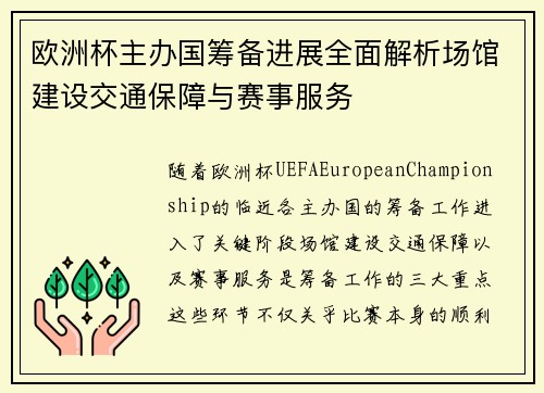 欧洲杯主办国筹备进展全面解析场馆建设交通保障与赛事服务